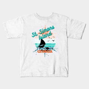 St. Simons Island Retro Vintage Exploding Sunset Kids T-Shirt